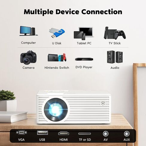 Mini Projector with 5G WiFi and Bluetooth (with Tripod), 1080P Supported Outdoor Projector, Portable Movie Projector Compatible with TV Stick, iOS, Android, PS5, HDMI, USB in Saudi Arabia