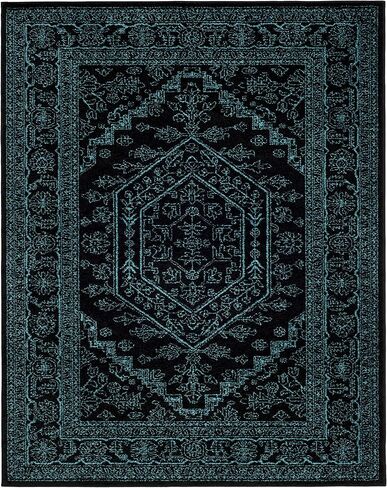 سجادة منطقة مجموعة SAFAVIEH Adirondack - 8 × 10 بوصة، أسود وأزرق مخضر، تصميم ميدالية شرقية، لا يتساقط ويسهل العناية به، مثالي للمناطق ذات حركة المرور العالية في غرفة المعيشة وغرفة النوم (ADR108K) in Saudi Arabia