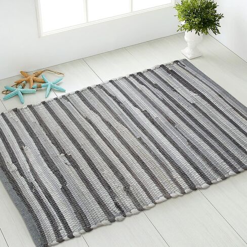 سجادة شاردين هوم بوهو راج مقاس 2x3 قدم سجادة باللون الرمادي والأبيض | سجادة تشيندي منسوجة يدويًا من القطن، سجادة رمي المزرعة | مثالي للممرات والمطابخ والحمامات وغرف النوم | ظلال الرمادي والأبيض in Kuwait