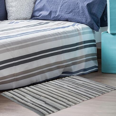 سجادة شاردين هوم بوهو راج مقاس 2x3 قدم سجادة باللون الرمادي والأبيض | سجادة تشيندي منسوجة يدويًا من القطن، سجادة رمي المزرعة | مثالي للممرات والمطابخ والحمامات وغرف النوم | ظلال الرمادي والأبيض in Kuwait