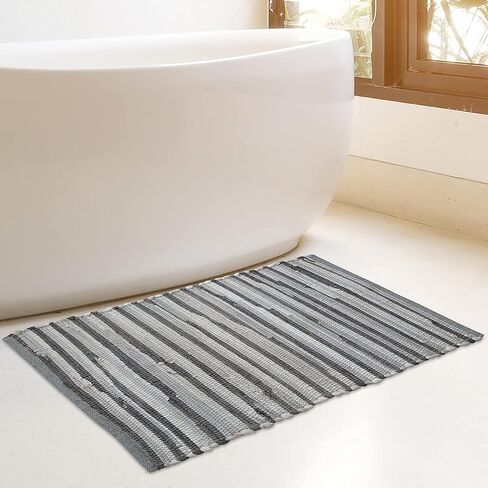 سجادة شاردين هوم بوهو راج مقاس 2x3 قدم سجادة باللون الرمادي والأبيض | سجادة تشيندي منسوجة يدويًا من القطن، سجادة رمي المزرعة | مثالي للممرات والمطابخ والحمامات وغرف النوم | ظلال الرمادي والأبيض in Kuwait