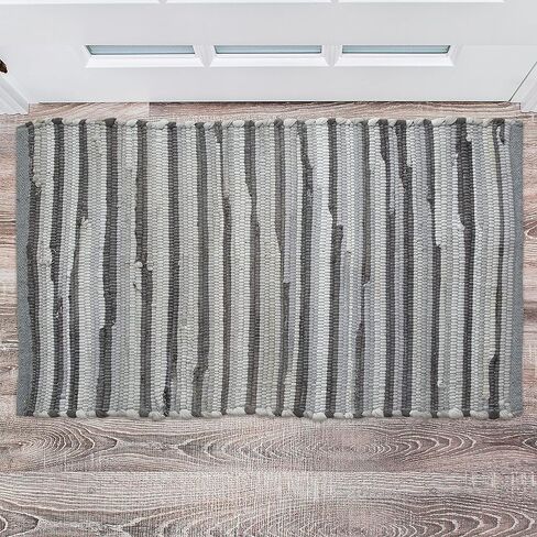 سجادة شاردين هوم بوهو راج مقاس 2x3 قدم سجادة باللون الرمادي والأبيض | سجادة تشيندي منسوجة يدويًا من القطن، سجادة رمي المزرعة | مثالي للممرات والمطابخ والحمامات وغرف النوم | ظلال الرمادي والأبيض in Kuwait