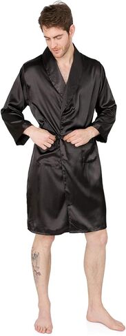 MAGE MALE رداء كيمونو رجالي صيفي فاخر من الساتان الناعم مع شورت ثوب نوم بأكمام طويلة بيجامات مطبوعة أرواب حمام in Kuwait
