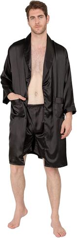 MAGE MALE رداء كيمونو رجالي صيفي فاخر من الساتان الناعم مع شورت ثوب نوم بأكمام طويلة بيجامات مطبوعة أرواب حمام in Kuwait