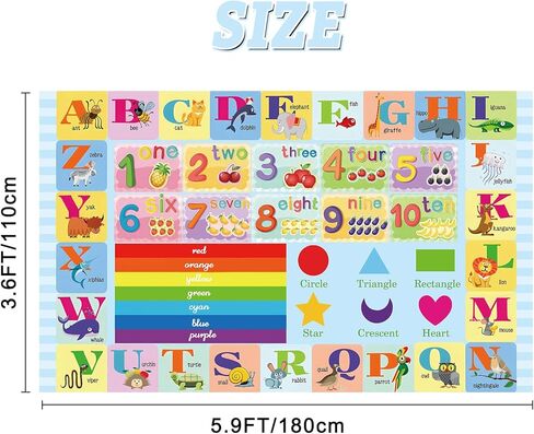 Roetyce Toddlers Educational Poster - ABC Alphabet, Numbers, Animals, Rainbow Color and Shapes Learning, Kindergarten Homeschool Supplies, ABC Learning for Toddlers, Preschool Classroom Decorations in Kuwait