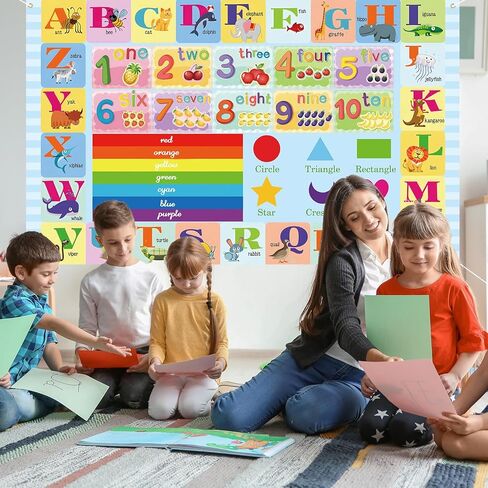 Roetyce Toddlers Educational Poster - ABC Alphabet, Numbers, Animals, Rainbow Color and Shapes Learning, Kindergarten Homeschool Supplies, ABC Learning for Toddlers, Preschool Classroom Decorations in Kuwait