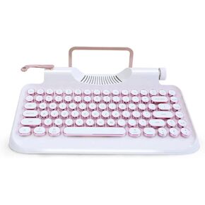 RYMEK Typewriter Style Mechanical Wired & Wireless Keyboard with Tablet Stand, Bluetooth Connection (White)