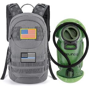 Gelindo Hydration Pack Backpack, 900D Tactical MOLLE Daypack with Quick-Release 2L Water Bladder, Lightweight Backpacks