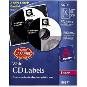 Avery CD Labels, White Matte, 250 CD Labels and 500 Case Spine Labels (5697)
