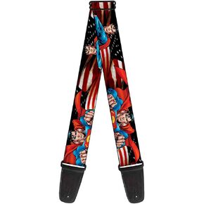 Buckle-Down Guitar Strap - Superman Poses/American Flag - 2" Wide - 29-54" Length