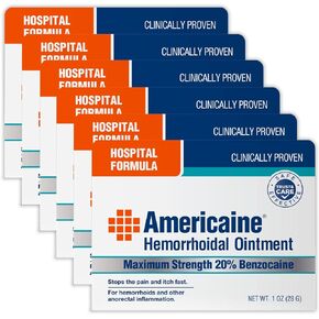 Americaine Hemorrhoidal Ointment | Maximum Strength | 20% Benzocaine | 1 oz | Pack of 6