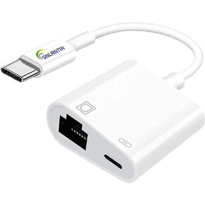 USB C to Ethernet Adapter with Charging, 2-in-1 USB C to RJ45 Network Adapter with 60W PD Fast Charging Supports 10/100Mbps for MacBook Pro, iPad Air, iPhone 15 Pro Max, Samsung Galaxy S24/S23