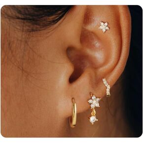 Stud Earrings for Women Dainty Small Hoop Earrings 14K Gold/Silver Plated Cartilage Earring Set CZ Dangle Huggie Earrings Girls Lightweight Hypoallergenic Earrings Trendy Multiple Piercings Jewelry