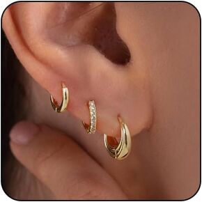 CAROVO 3/4 Pairs Earrings Set for Women Girls, Dainty 14K Gold/Silver Plated CZ Cartilage Earring Huggie Hoop Earring Set Multiple Piercing Ear Jacket Stud Earrings Jewelry Gifts for Her