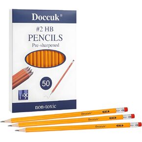 Doccuk Premium Yellow Pre-Sharpened Bulk #2 Pencils With Erasers, Wood-Cased Hb Pencils Suitable For Classrooms,Offices, And Teachers,50 Count
