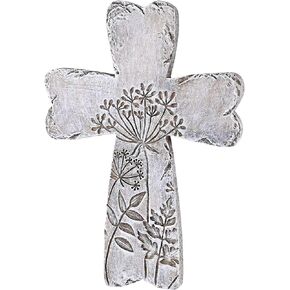 Dicksons Engraved Floral Cross, Stone Grey 5.75 x 4 Inch Resin Wall Art Plaque