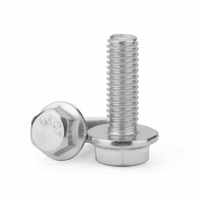 Junter 10pcs M8-1.25 x 20mm A2 Stainless Steel Hex Cap Flange Bolt Flat Bottom Flanged Hex Head Screws, 304 Stainless Steel 18-8 Flanged Hexagon Head Screws, Full Thread, Coarse Thread Metric 5787