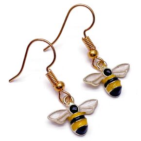 أقراط حلية من المينا من Little Bumble Bee - حلية مينا صفراء وسوداء لطيفة على خطافات ذهبية خالية من النيكل: 30 مم in Kuwait