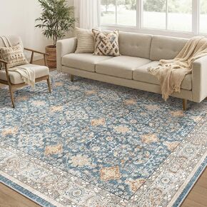 4x6 Area Rugs for Living Room: Vintage Boho Floral Print Rug, Ultra Thin Stain Resistant Washable Rug, Soft Non Slip Foldable Carpets for Bedroom Dining Room Office Nursery - Cream/Multi