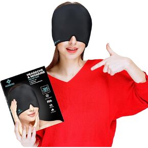 Migraine Headache Relief Cap, Hot and Cold Therapy Hat with Cool Gel, Ice Head Wrap and Cold Pack Mask, Eye Cap for Tension and Stress Relief