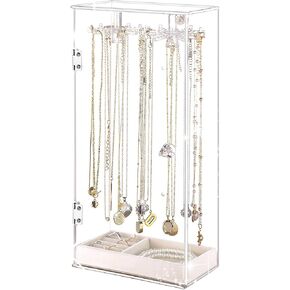 منظم حامل القلادة، حامل عرض القلادة، صندوق القلادة، حامل المجوهرات المنظم، منظم المجوهرات الشفاف من الأكريليك، عرض القلادة، علبة عرض المجوهرات، دوران مع 24 خطافًا in Kuwait