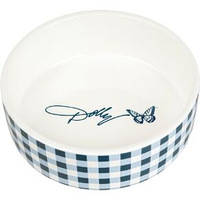 Doggy Parton Rustic Checkered Cat Bowl - S, Blue