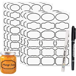 138 قطعة من الملصقات الشفافة القابلة للإزالة للبرطمانات، ملصقات مقاومة للماء للزجاجات ذات الحدود السوداء، ملصقات ملصقات شفافة لحاوية طعام المطبخ مع علامتين لصندوق التخزين، التنظيم المنزلي in Kuwait