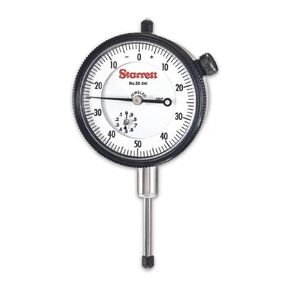 Starrett 25 Series Dial Indicator with Jewel Bearings and Lug-On-Center Back - White Face, 0-1.000" Range, 0-50-0 Balanced Dial, 001" Graduations - 25-341J