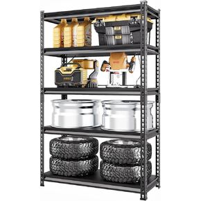 5-Tier Garage Shelving Heavy Duty，72" Metal Shelving Unit for Garage, 2250 lbs Load Capacity Utility Rack Shelves＆ Garage Shelves, 40"W x 18"D x 72"H(Black)