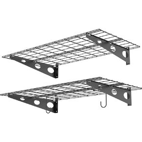 2 Pack Garage Wall Shelves, 2 x 4 ft/24 * 48 inch Wall Mounted Storage Shelves for Garage Heavy Duty Wall Shelving, Holds Up to 220 Lbs(Black)