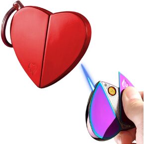 Electronic Lighter, Jet Flame Torch Lighter Electric Lighter Refillable Butane 2 in 1,Jet Windproof Flame Gas Lighter USB Rechargeable Infinity,Creative Love Lock Lighter for Outdoor Indoor Gift(Red)