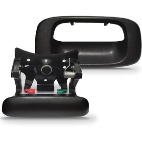 SYOAUTO Tailgate Handle Latch and Bezel Trim with Rod Clips Fits for 1999-2007 Chevy Silverado GMC Sierra 1500 2500 3500 Black Textured Replaces# 15997911, 15228539, 15228541, 15228540