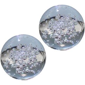 Home Decor 2pcs Crystal Glass Clear Ornaments Artificiales para Statue Decor Water Fountain Figurines Glass Bubble Balls Crystal Bubble Balls Home Decorations Prom Lens Office Decor