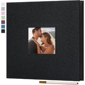 Vienrose Self Adhesive Photo Album with Window, Photo Book for 6x4 Pictures Scrapbook Album DIY Black Pages with A Metallic Pen, 9.84 x 9.06 in 40 pages Grass Green