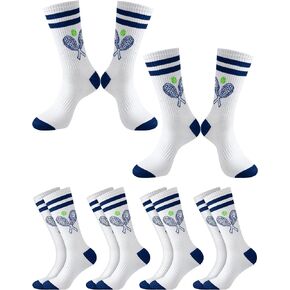 Shihanee 6 Pairs Tennis Socks Women Athletic Mid-calf Cushioned Tennis Ball Performance Socks for Tennis Player Gifts Sports Accessories