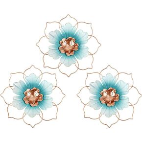 Tandefio 3 Pcs 9.5 Inches Metal Flower Wall Decor Floral Wall Decoration, Iron Wall Hangings for Living Room Decor Metal Flower Wall Art Sunroom Decor for Bathroom Bedroom Home Indoor Outdoor