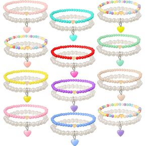 أساور هدية عيد الحب من PinkSheep للفتيات، 24 قطعة من سوار الصداقة الملون باللؤلؤ على شكل قلب للفتيات المراهقات، مجموعة أساور ساحرة مطرزة بالخرز، أشياء لطيفة لعيد الحب للفتيات in Kuwait