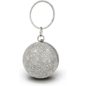 Glitter Evening Bag Ball Shape Clutch Purse Party Wedding Handbag Rhinestone Ring Handle