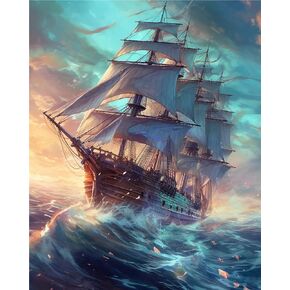 Ginfonr DIY 5D Diamond Art Kits for Adults, Sailboat Sea Waves Diamond Painting for Adults, Diamond Art Animals Full Drill, Diamond Art Kits Embroidery Rhinestone Craft for Home Wall Decor 12*16 Inch