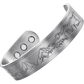 Willis Judd Wolves Howling Wolf Full Moon Wildlife Men's Pure Copper Magnetic Bracelet Bangle Silver