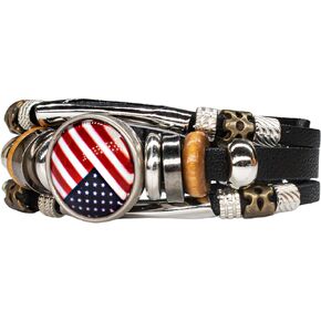 America USA Flag Bracelet - Braided Fashion Leather Chain Wristband, Handmade Charm Accessories, Jewelry Gift for National Day's, Special Souvenir for Man, Men, Woman & Women