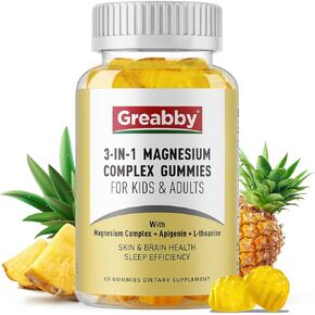 Magnesium Complex Gummies - 800mg Magnesium Glycinate & Magnesium Citrate, Apigenin & L-Theanine, Magnesium Glycinate Supplements for Adults & Kids, Full Asleep Naturally, Muscle Cramps(60 Count)