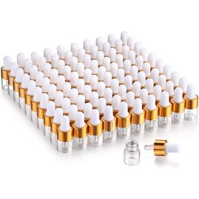 100,1ml (1/4 dram) Clear Glass Dropper Bottle,Empty Essential Oil Dropper Bottle Mini Glass Eye Dropper Vials With Pipette For Travel,Sample Test Perfume Liquid Container-1 Funnel&3 Dropper included