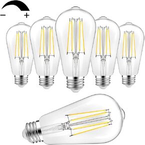 8W LED Light Bulb Edison Bulbs 100 Watt equivalent, Vintage ST58 Dimmable LED Bulbs Bright 960Lumens, E26 Medium Base Antique Clear Glass Filament Bulbs 4000K Neutral White with 95+ CRI,6-Pack