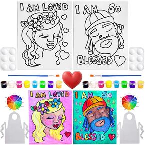 Indigo Art Studio Pre Drawn Canvas Paint Kit for Adults Couples | 2 PACKBundle | King Queen Love | DIY Birthday Gift & Sip and Paint With Twist Party Favor (Love Bundle #3, 2 Pack 8x10)