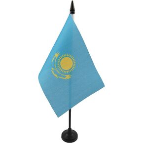 AZ FLAG Kazakhstan Table Flag 4'' x 6'' - Kazakh Desk Flag 15 x 10 cm - Black Plastic Stick and Base