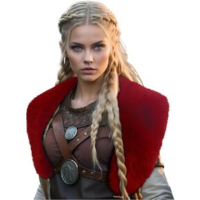 L'VOW Women Viking Faux Fur Collar Shawl Shoulder Fur Wrap Scarf Warrior Pirate Cosplay Costume Halloween Accessory