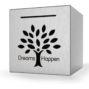 Adults Piggy Bank Must Break to Open, Stainless Steel Piggy Bank Creative Safe Bank for Real Money (Dreams Happen-Black, 4.72 inches)
