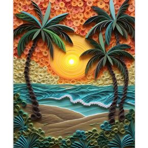 Tucocoo Palm Trees Paint by Number for Adults Beginner, DIY Digital Oil Painting Kits on Canvas with Brushes and Acrylic Pigment, Sunset Seaside Quilling Style for Home Decor 16x20 inch (Frameless)
