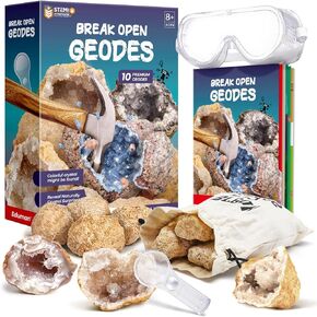 EDUMAN Geodes with Crystals Break Open 10 Premium Geode Kit - Geology Geodes Crystal Science Kit - STEM Educational Toys Easter Gifts for Boys and Girls(Potential for Coloured Geodes Crystals)